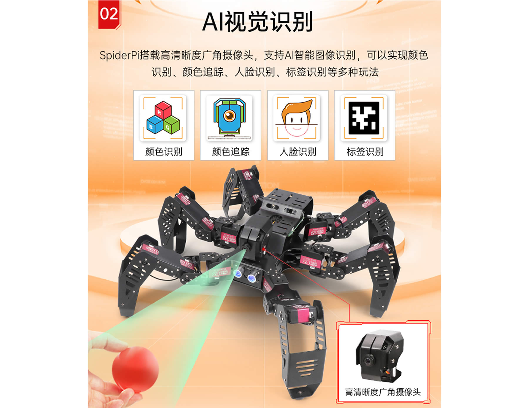 SpiderPi 智能(néng)视觉六足机器人